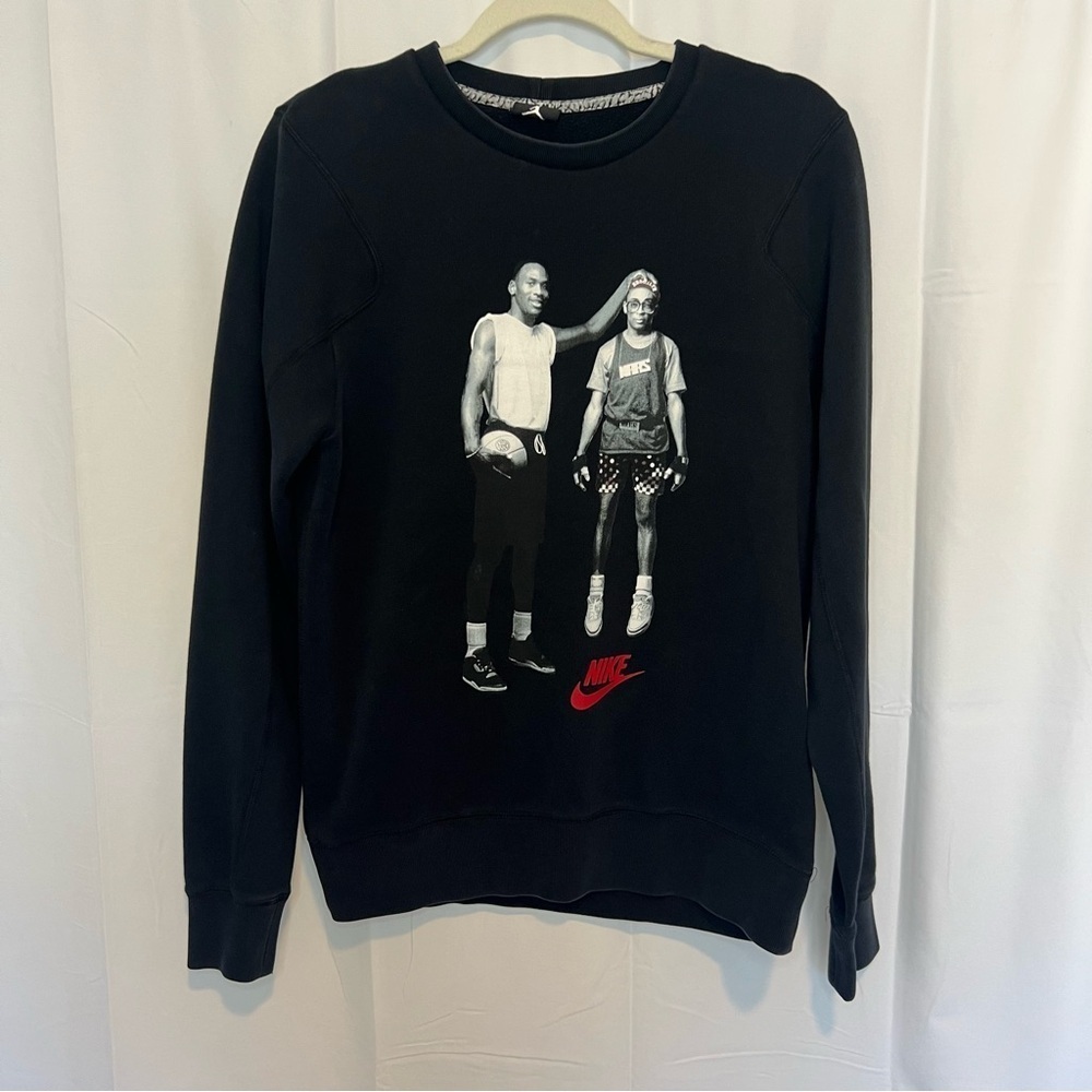 Nike Black Crewneck Sweatshirt with Graphic and Red Swoosh